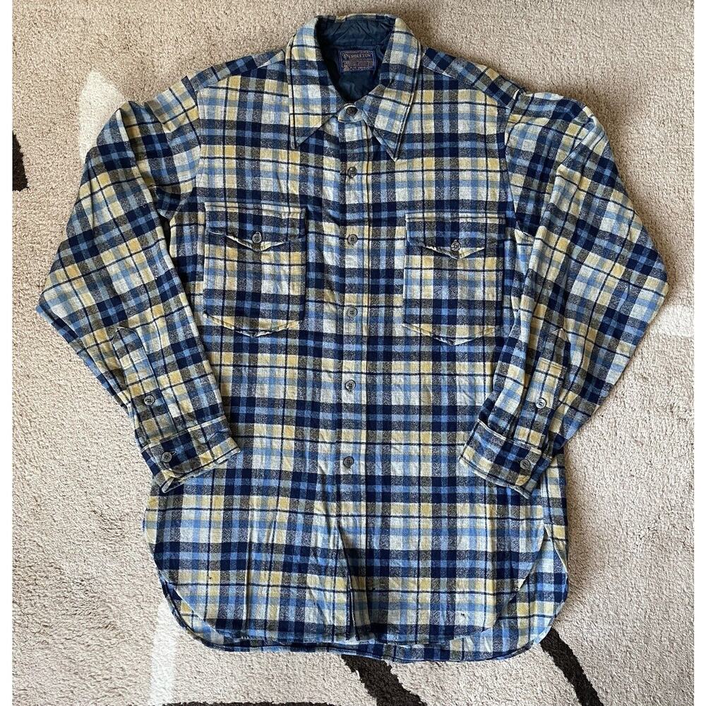 Vintage Pendleton Men's Wool Button Down Plaid Shirt Made in USA Size 15 1/2